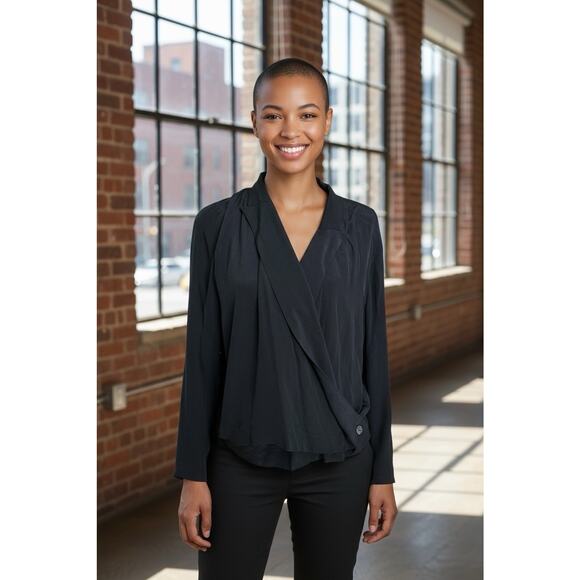 Anthropologie Ett Twa Black Summer Wrap/Open Long Sleeve Blazer Cardigan US 10 - Picture 1 of 6